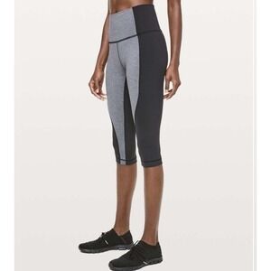 Lululemon‎ Wunder Under Crop High-Rise *Curve 17" Size 6 Heather Black / Black